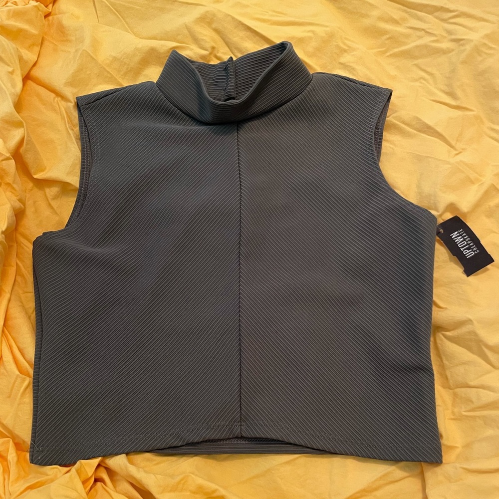 Army green crop turtle neck with gold buttons